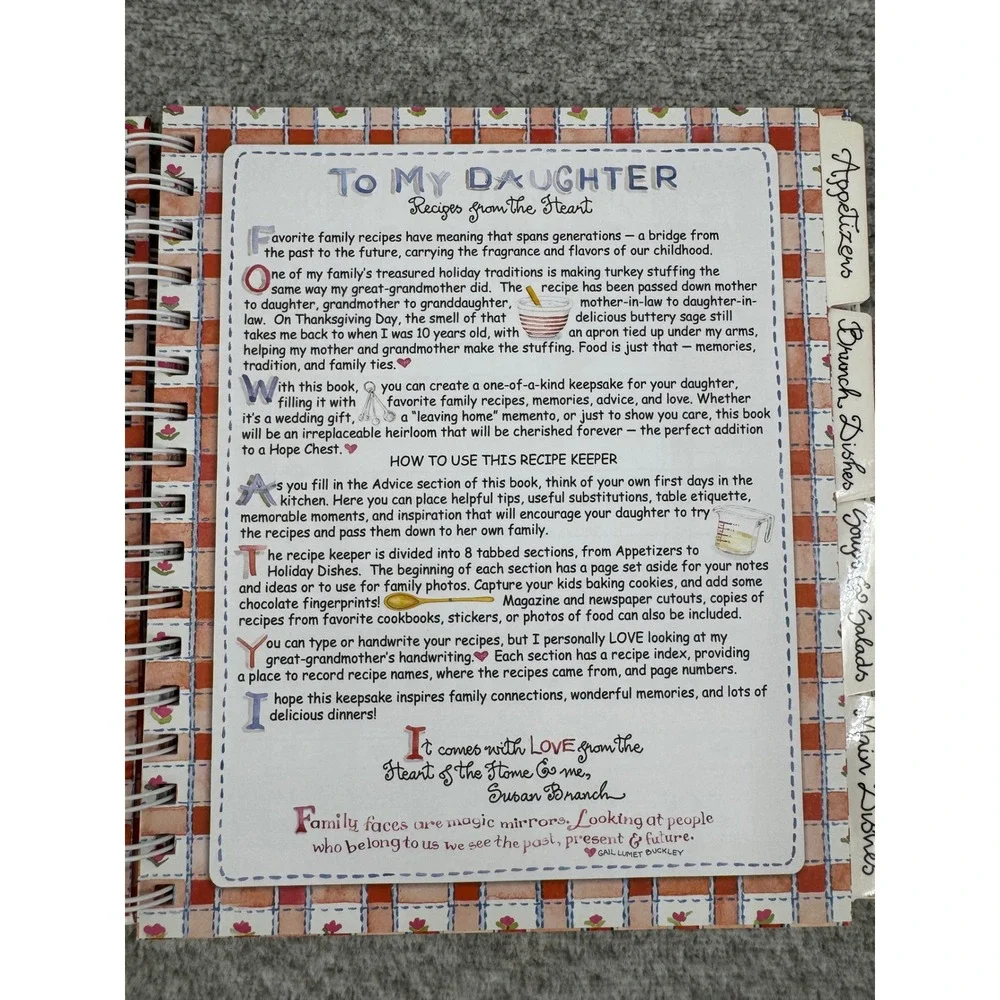 Susan Branch Recipe Keeper To My Daughter Red Gingham Spiral Organizer Unused